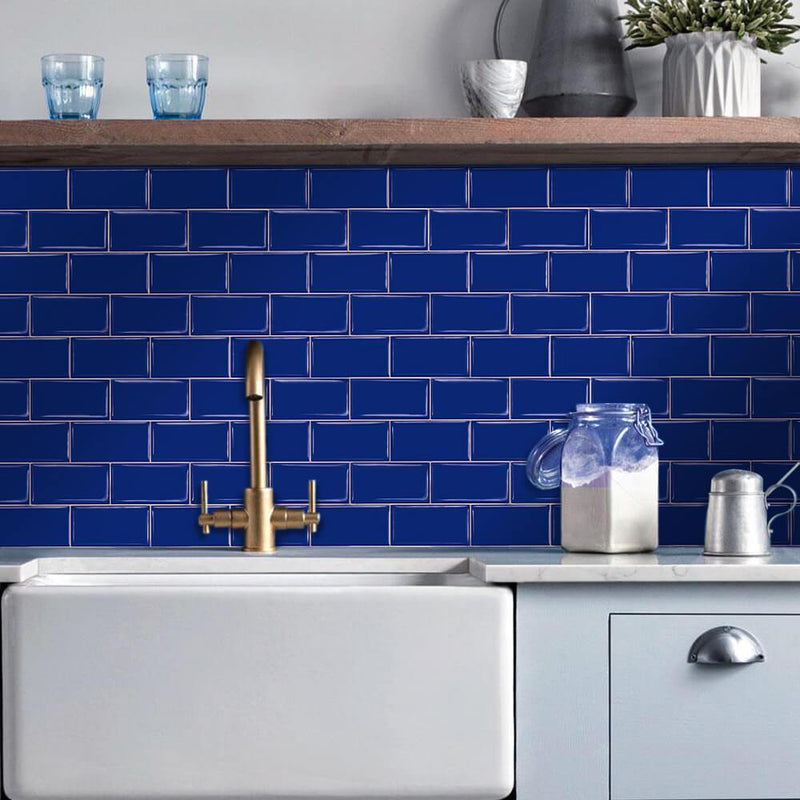 Dark Blue Subway Backsplash Peel and Stick Tile kitchen - Commomy
