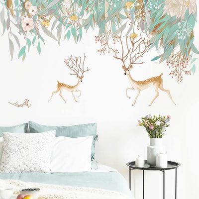 Deers in Green Forest Peel and Stick Decal - Commomy