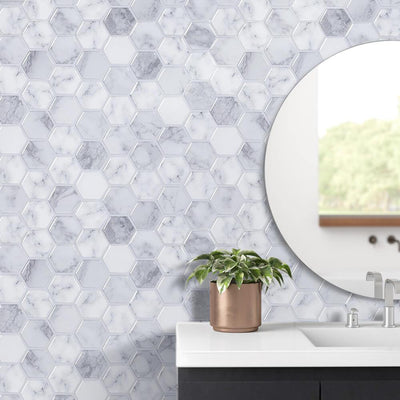 Gray Hexagon Marble Peel and Stick Backsplash Tile – Commomy