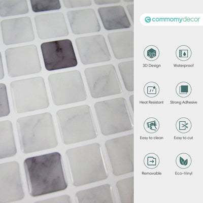 Gray and Beige Mosaic Peel and Stick Backsplash Tile - Commomy