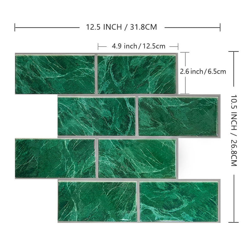 Green Marble Thicker Classic Subway Peel and Stick Backsplash Tile_commomy decor