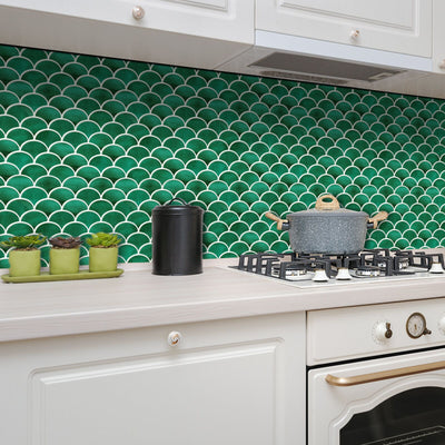 Green Marble Thicker Shell Peel and Stick Backsplash Tile_Commomy Decor
