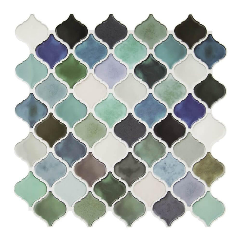 Green and Blue Arabesque Peel and Stick Tile Backsplash - Commomy