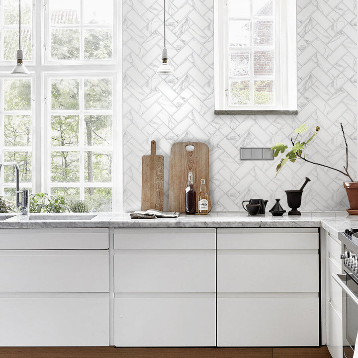 Peel And Stick Herringbone Backsplash Tiles For Kitchen - Self Adhesive, 3D Design, Upgrade Thicker 12x12 Inch Wall Stickers - View #13