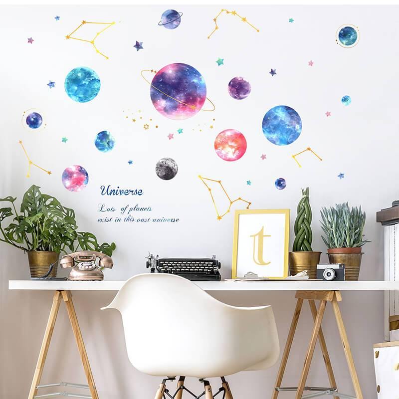 Planets in Universe Peel and Stick Decals - Commomy