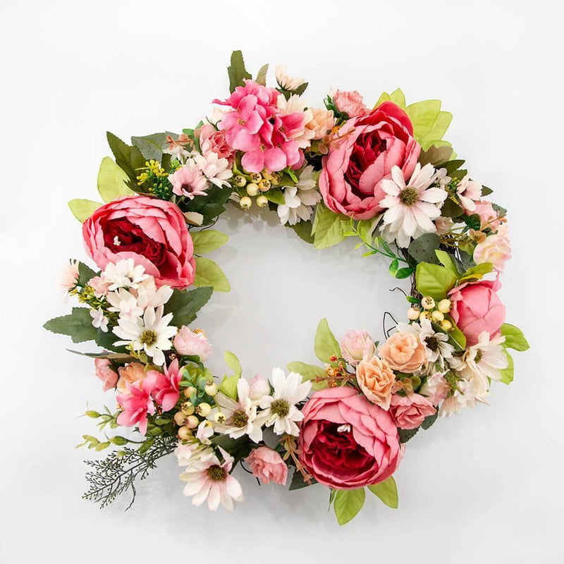 Peony Floral Wreath with Chrysanthemum and Rose for Front Door and Home Decor - Commomy
