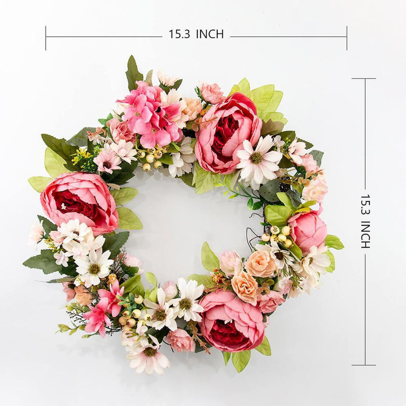 Peony Floral Wreath with Chrysanthemum and Rose for Front Door and Home Decor - Commomy