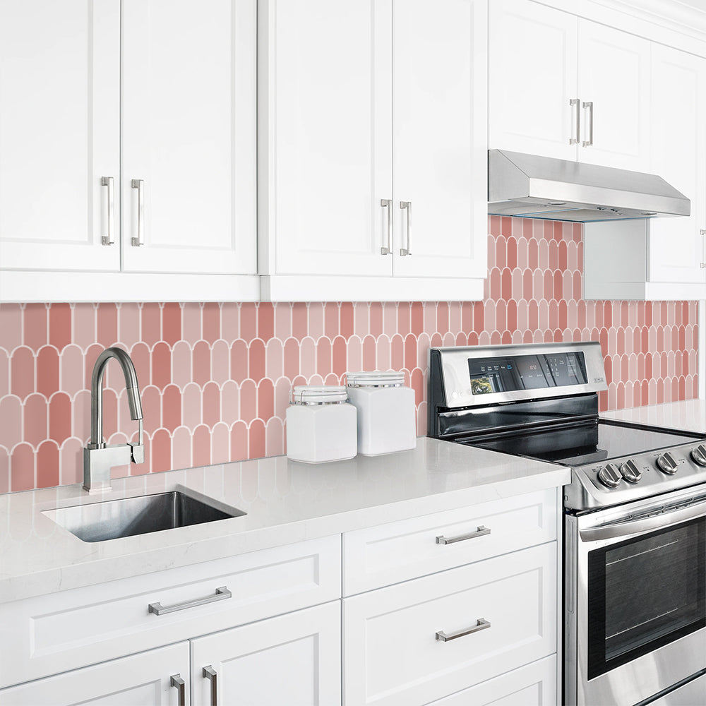 Thicker Pink Fish Scale Peel and Stick Backsplash Tile