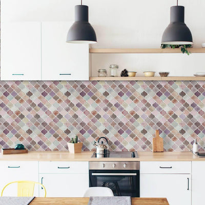 Purple and Pink Arabesque Peel and Stick Kitchen Backsplash Tile - Commomy