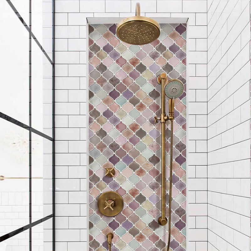 Purple and Pink Arabesque Peel and Stick Backsplash Shower Tile - Commomy
