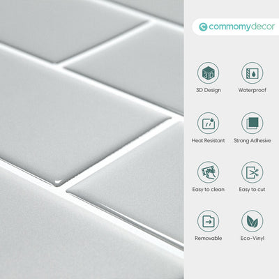 Silver Thicker Classic Subway Peel and Stick Backsplash Tile - Commomy