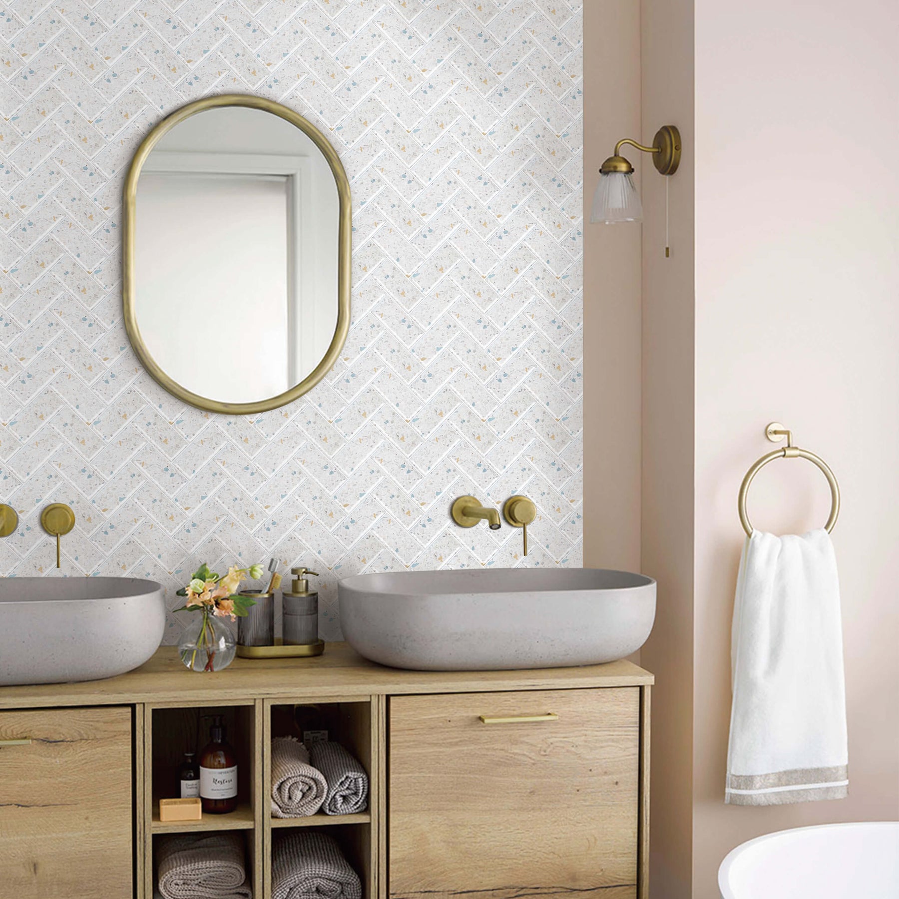 Terrazzo_Herringbone_Glossy_Peel_and_Stick_Backsplash_Tile_Commomy Decor