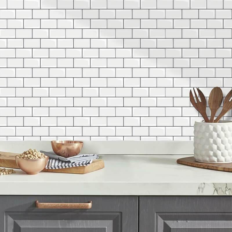 White Subway Tile With Black Grout Peel And Stick