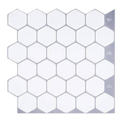 White Hexagon Peel and Stick Backsplash Tile - Commomy