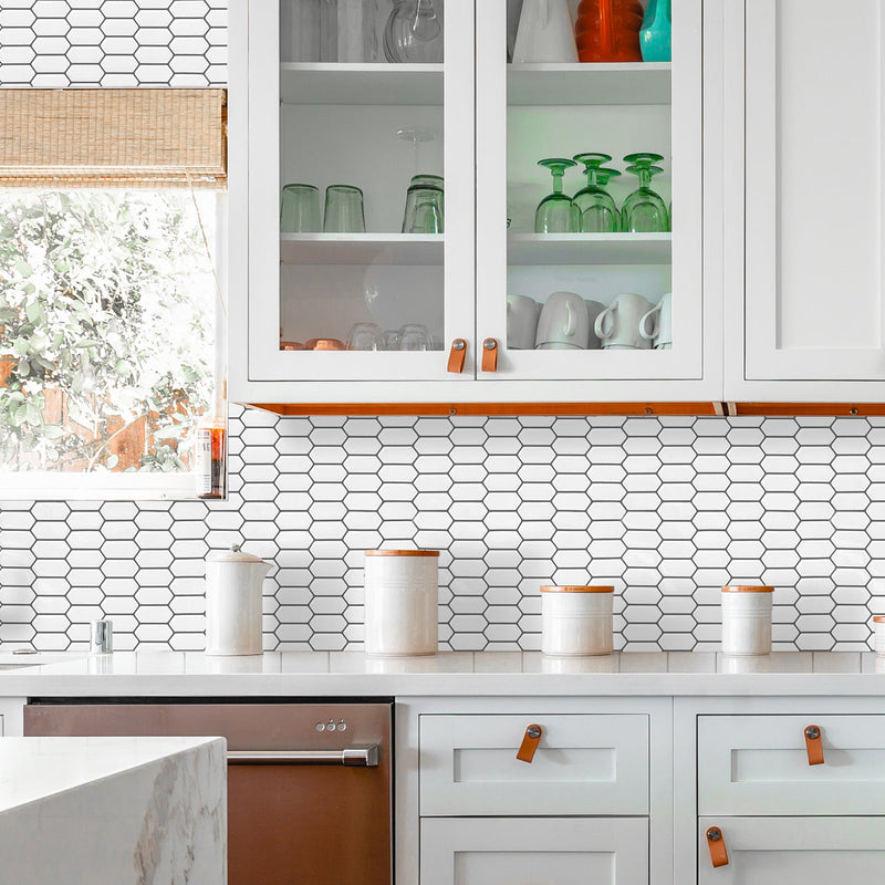White Long Hexagon Peel and Stick Backsplash Tile – Commomy