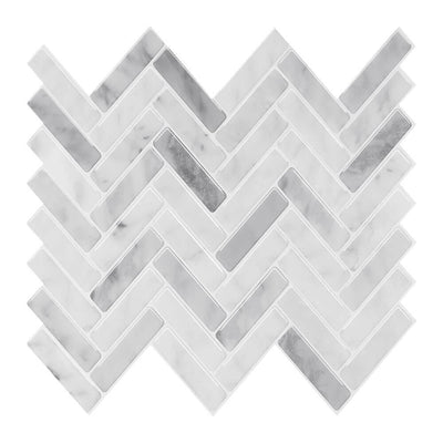 White Marble Thicker Herringbone Peel and Stick Backsplash Tile - Commomy