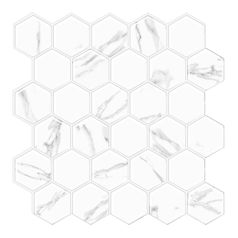 White Marble Thicker Hexagon Peel and Stick Backsplash Tile_Commomy Decor
