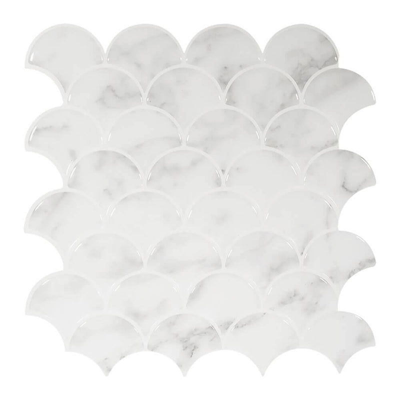 White Marble Thicker Shell Peel and Stick Backsplash Tile - Commomy