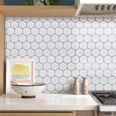 Peel and Stick White Hexagon Backsplash Tile - Commomy