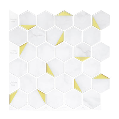     White_and_Golden_Marble_Hexagon_Peel_and_Stick_Backsplash_Tile_Commomy Decor