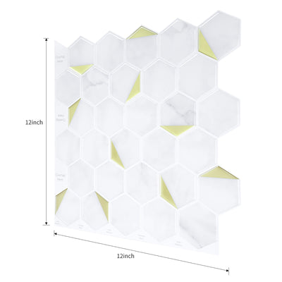 White and Golden Marble Hexagon Peel and Stick Backsplash Tile