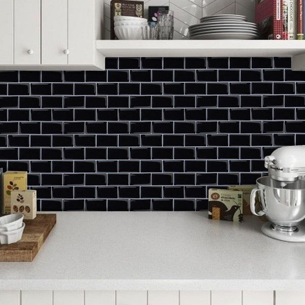 Classic Subway Black Peel and Stick Backsplash Tile – Commomy