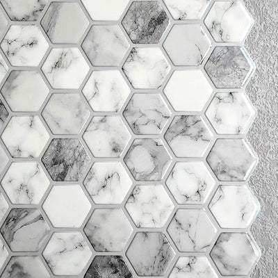 Gray Hexagon Marble Peel and Stick Backsplash Tile